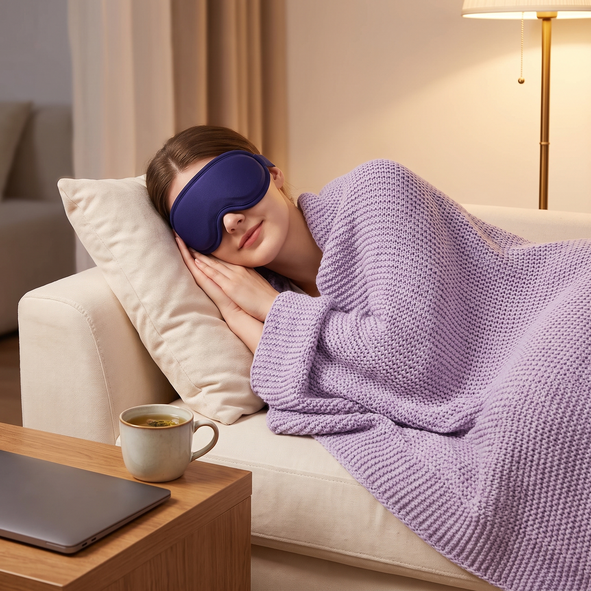 Moment de détente sur le canapé avec le masque Soirelle